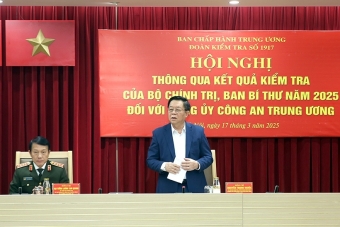 Thông qua kết quả kiểm tra của Bộ Chính trị, Ban Bí thư năm 2025 đối với Đảng ủy Công an Trung ương