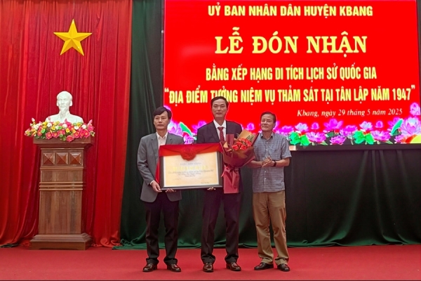 Kbang đón nhận bằng xếp hạng di tích lịch sử quốc gia “Địa điểm tưởng niệm vụ thảm sát tại Tân Lập năm 1947”