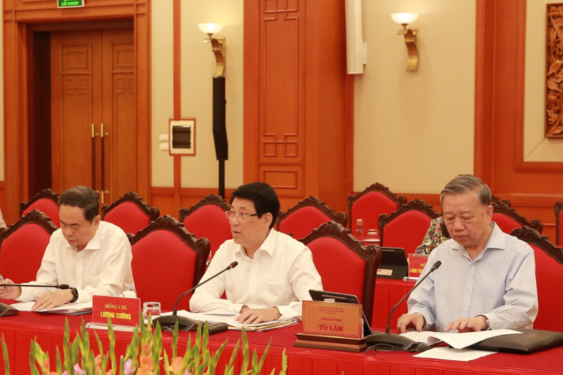 Tổng Bí thư và tập thể Bộ Chính trị làm việc với Ban Thường vụ Đảng ủy Công an Trung ương -0